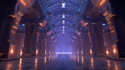 Obraz premium Majestic Sci-Fi Throne Room with Glowing Architecture and Lights