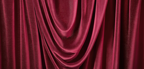 Fototapeta premium Elegant red velvet curtain draped in folds creating luxurious texture