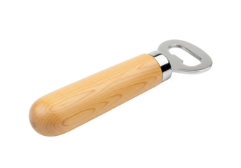 Wooden handled bottle opener on transparent background for bar or kitchenware