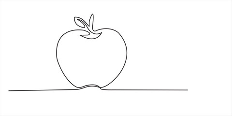 Apple continuous line drawing. Single line drawing of Apple fruits. Delicious fruits concept vector illustration, Continuous one line drawing of apple. Delicious apple fruits vector illustration