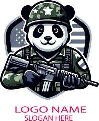 Military Panda logo icon vector white background .