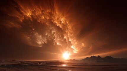 Erupting Solar Flare over Desert Plains in Dramatic Sky Display