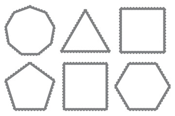 Set of blank postage stamps. Blank postage postmark. Empty mail delivery template.  Clean postage stamp template. Postage icon. eps 10