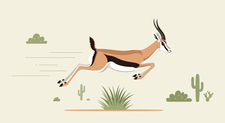 A captivating illustration of a gazelle leaping across the arid desert landscape
