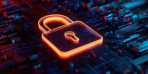 The glowing padlock symbolizing digital security and data protection in cyberspace.