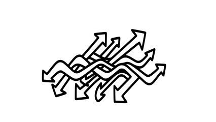 Tangled arrows indicating multiple directions isolated on white background