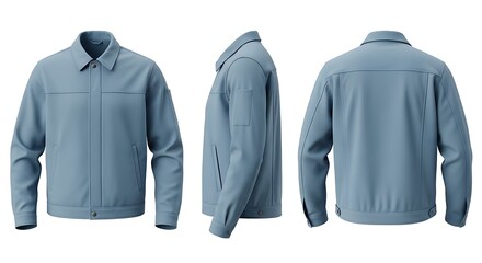 Blue Jacket Mockup: Front, Side, and Back Views for Apparel Design