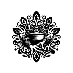 Illustration of a frog isolated on white background in black and white style