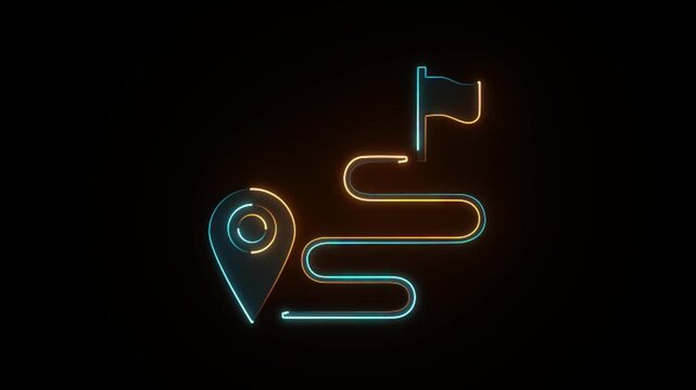 Neon Road map Milestone with Flag Icon &ndash; Glowing Goal Achievement and Strategic Checkpoint on a black background animation