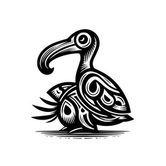 Stylized black and white illustration of a dodo bird isolated on white background © Jesun