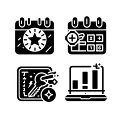 Calendar, key, and graph icons isolated on white background for planning and access