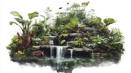 Serene Waterfall Oasis: Lush Tropical Paradise