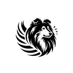 Illustration of a collie dog head with fur isolated on white background