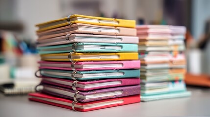 Colorful Stacked Notebooks on a Workspace for Creative Inspiration