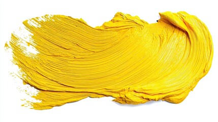 Thick yellow paint stroke on white creates a bold, textured splash of color that commands attention.
