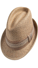 Stylish Herringbone Tweed Fedora Hat:  Neutral Beige, Studio Shot, Casual Elegance.