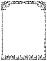 Cute ghosts and stationery frame and border for kids, Halloween and Back to School theme, hand drawn clip art style, can be used to decorate worksheets, invitation cards, posters.