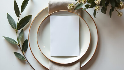 Menu mockup. Modern wedding menu mockup with beige napkin and shadows