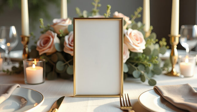 Table number mockup. Elegant wedding table card mockup with floral decor - Powered by Adobe