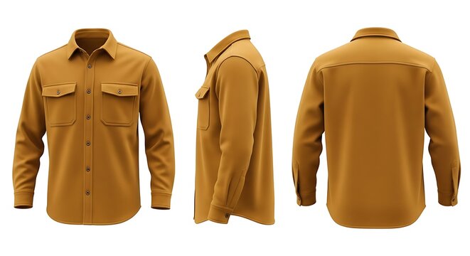 Mustard-Colored Flannel Shirt Mockup: Front, Side and Back Views