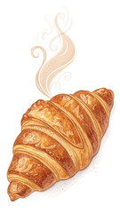Warm, Golden Croissant with Whimsical Steam; Watercolor Bakery Illustration, Delicious Pastry Image