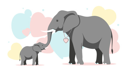 Fototapeta premium Adorable illustration of a mother elephant and her baby in a loving embrace