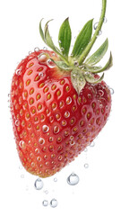 Juicy Red Strawberry with Water Droplets, Vibrant Close-up, Refreshing Summer Fruit Image