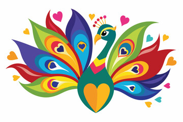 Obraz premium colorful peacock fanning feathers in heart shapes .eps