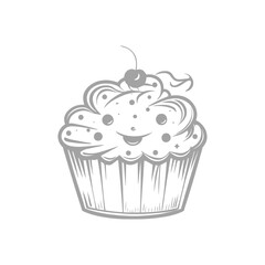 Cute Smiling Cupcake with Cherry Illustration