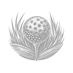 Golf ball on tee in grassy terrain illustration
