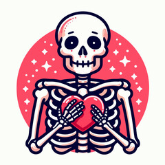 illustration of a human skeleton holding a heart 