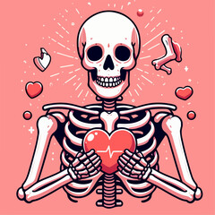 illustration of a human skeleton holding a heart 