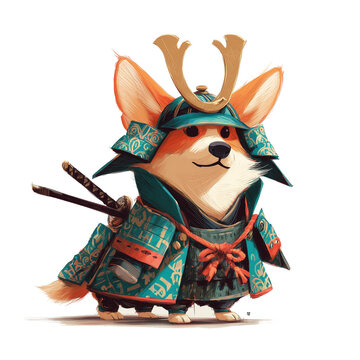 Corgi Samurai Warrior &ndash; Japanese Style Dog Art