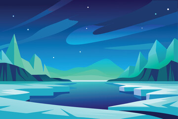 Fototapeta premium northern lights over icy landscape in stylized gra.eps