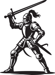 Obraz premium PrintVintage Hand-Drawn Medieval Knight Armor Silhouette Vector Illustration