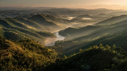Obraz premium a view of a valley with a river in the middle