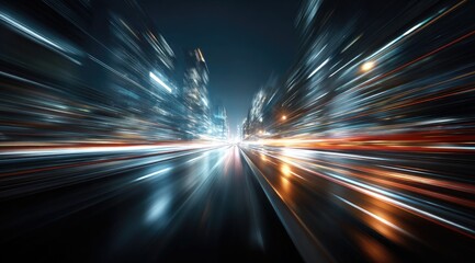 Night cityscape streaks of light blur from fast vehicle motion