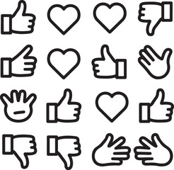 Fototapeta premium Thumbs up down hearts hands thumbs down icons
