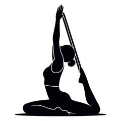 A black silhouette of a woman in a yoga pose, using a prop for support, with her arms raised and legs bent. © MD. MAHRUF ZAMAN