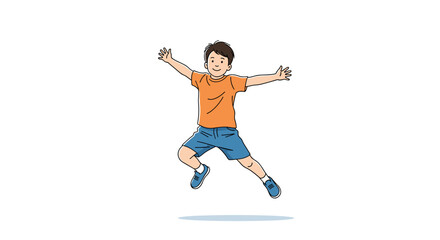 Fototapeta premium Energetic young boy leaping with outstretched arms celebrating joyous childhood fun and excitement
