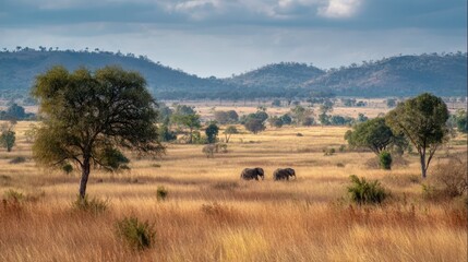 Wide Savanna Landscape Featuring Elephants in the Distance