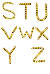 Golden chain letters S to Z on black background. Luxurious, shiny typography perfect for jewelry branding, fashion graphics, and upscale design projects