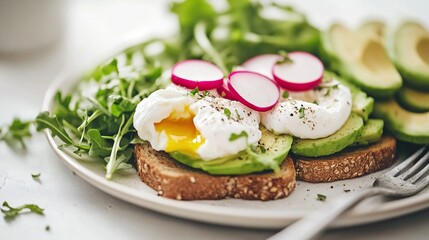 Delicious Avocado Toast with Poached Egg and Radishes