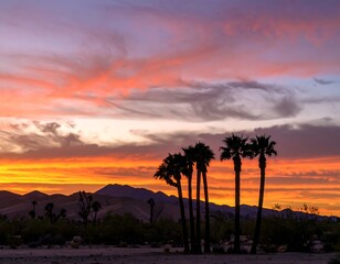 Obraz premium Silhouetted palms at sunset