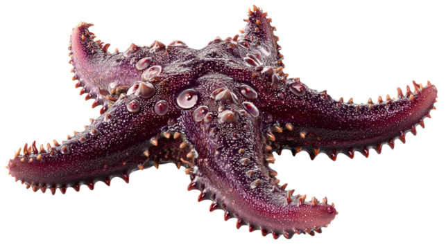 Dark Purple Starfish With Numerous Spines on White