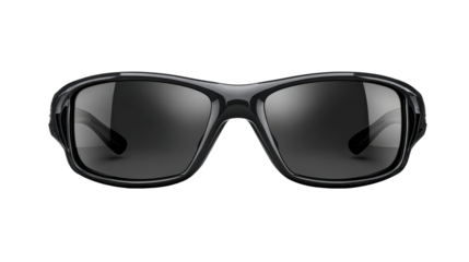 Pair of black wrap around sunglasses with dark lenses
