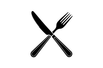 Fototapeta premium Dining essentials icon with fork and knife crossed black and white minimalist style vector graphic