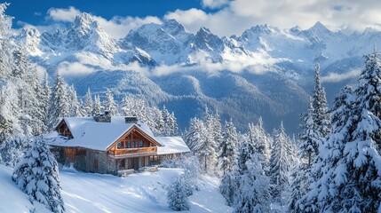 Majestic Winter Chalet nestled in a snowy mountain range
