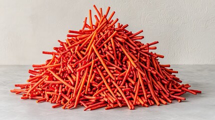 Professional food styling capture with 50mm lens, carrot sticks forming teepee-style stack, focus on central tips, soft daylight from the side