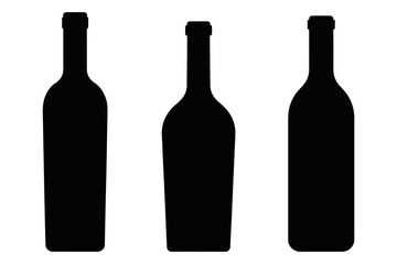 Silhouettes of three different bottle shapes used in beverage packaging transparent background